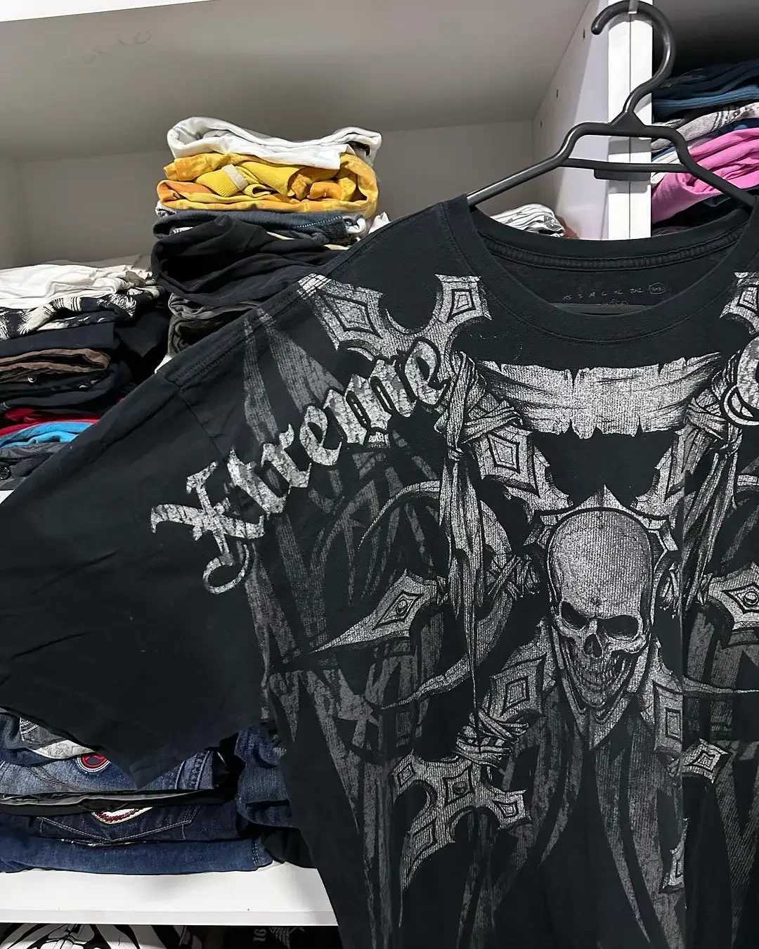 Men's T-Shirts New Y2K Hip Hop Skull Pattern Extra Large T-shirt Mens Short Top Retro H240429