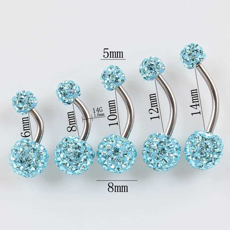 Navel Bell Button Rings Belly Ring Fashion Woman Body Piercing Jewelry Belly Button Ring Rhinestones Balls Navel Bar 14G Rostfritt stål Pin YQ240125