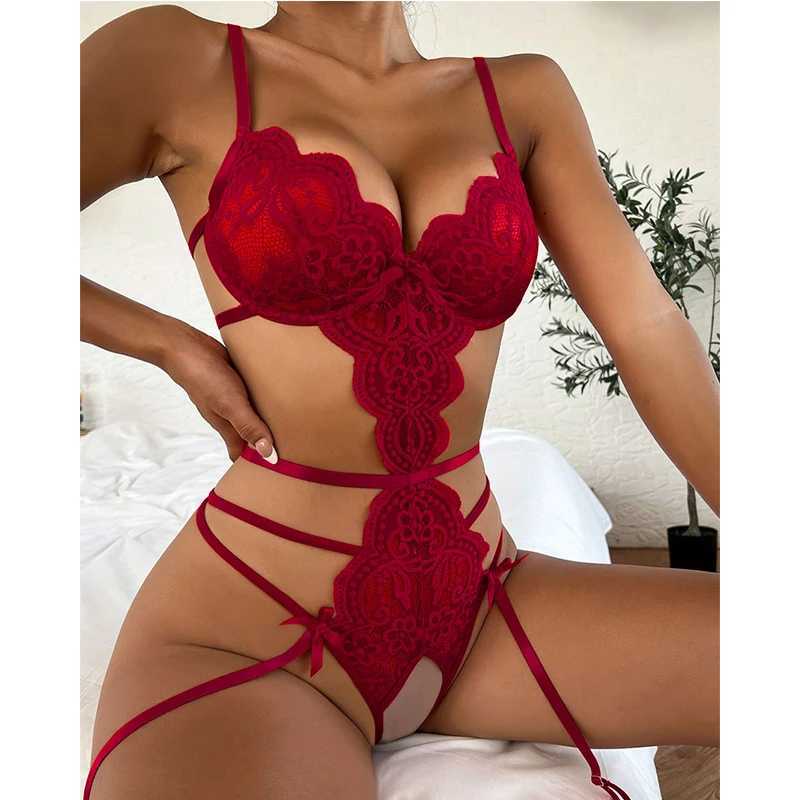 Sexy Set Porno Spitze Bandage Open Crotch Bodysuit Frauen Sexy Dessous Set Babydoll Rollenspiel Teddies Kostüme Erotische Strumpfband Sets Lenceria