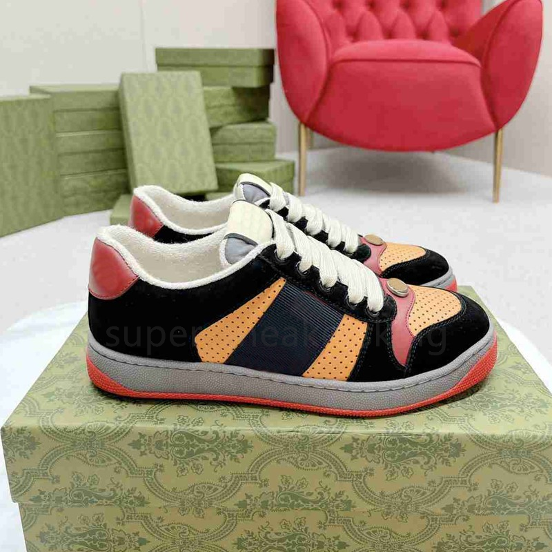 Designer Shoes Couple Stripe Sneakers Fashion Dirty Leather Lace-up Tennis Shoes Low Top Canvas Trainers Men Women Screener Sneaker size 35-45