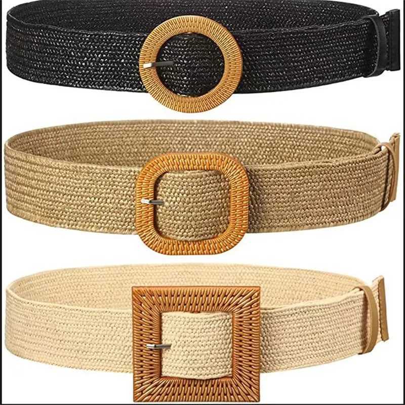 Ceintures 38,58 '' CEINTURE EXTENSIBLE EN PAILLE Ceinture en raphia bohème bohème pour femmes Ceinture en paille d'été de style osier marron avec boucle tissée