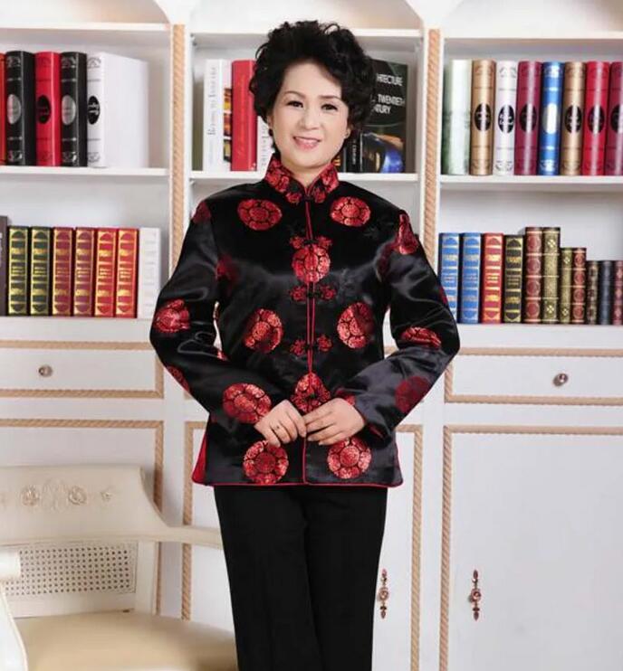 Chinese Traditionele Stijl Mannen Vrouwen Satijnen Jas Casual Tang Pak Nieuwjaar T-shirts Tops Jassen Comfortabele Lange Mouwen Jas