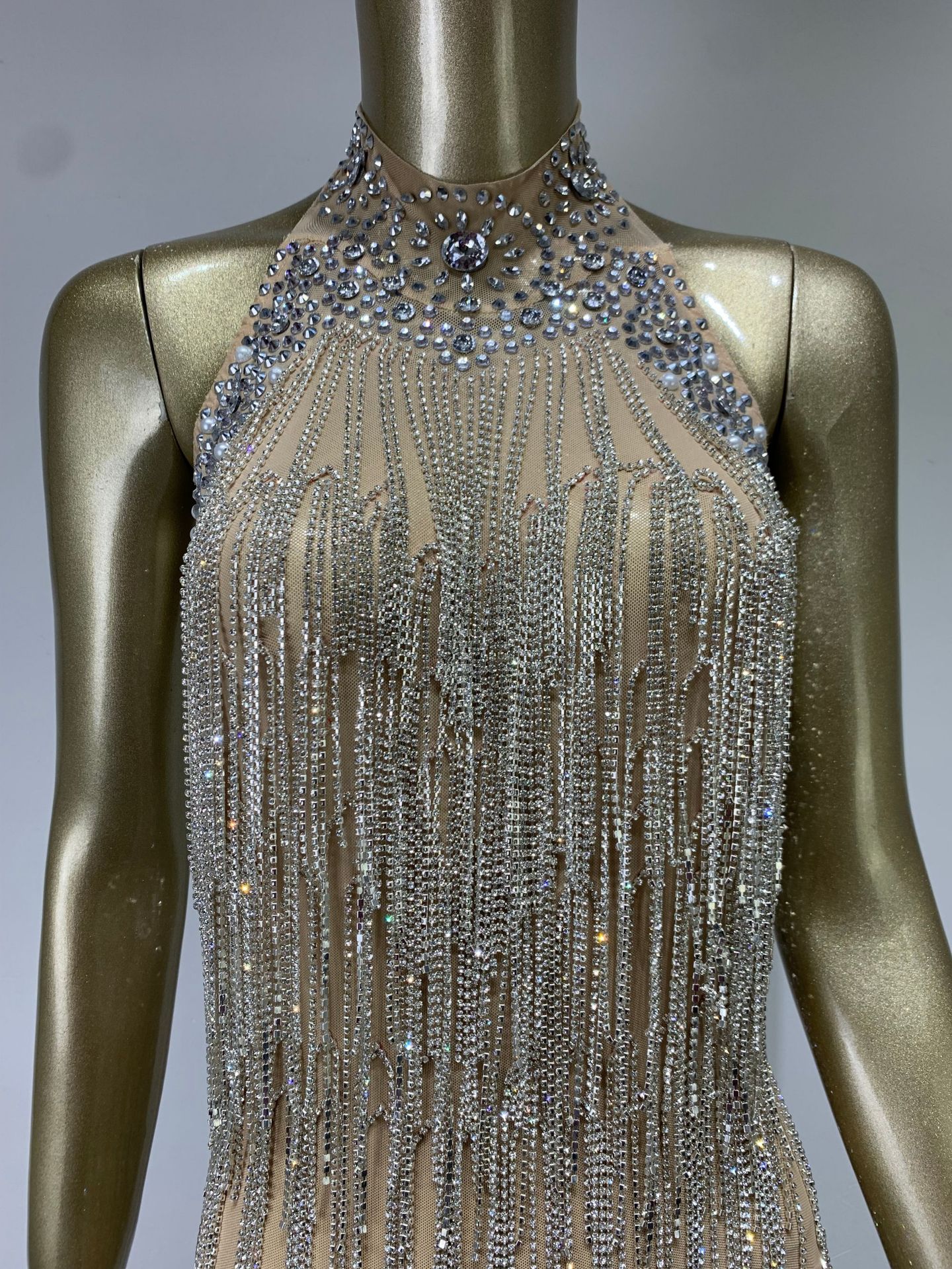 Handmade Customized Women's sexy Luxury Rhinestone Chain Dress gogo Performance Wear Party Dress