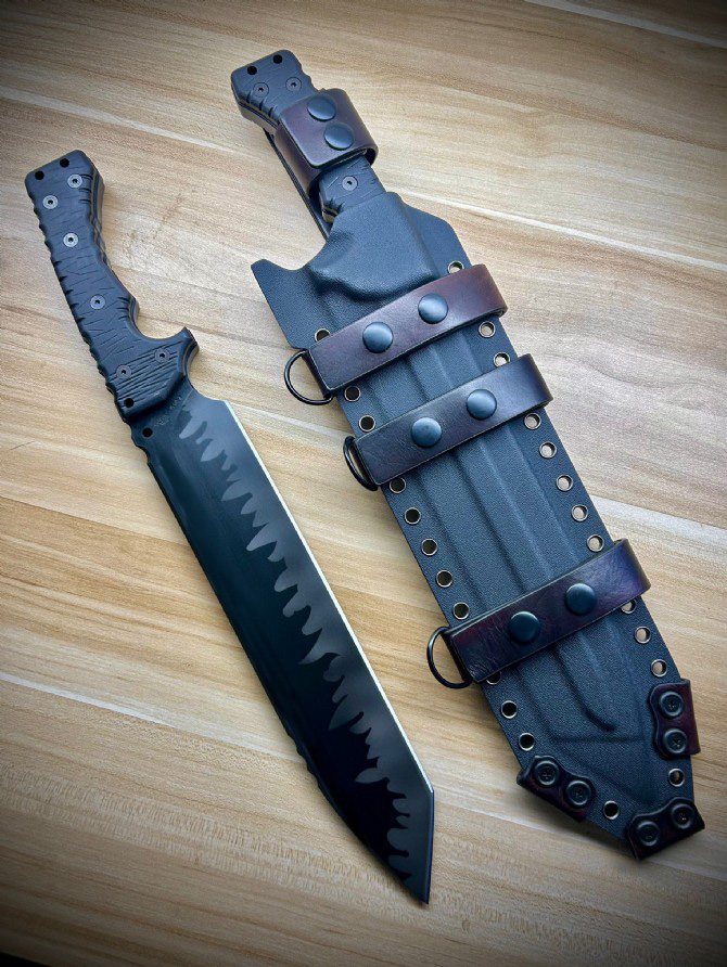 Neues High-End-starkes M31-Überlebenstaktikmesser Z-Wear-Titanbeschichtung mit Tanto-Klinge, schwarzer Vollerl-G10-Griff, gerade Messer mit feststehender Klinge und Leder-Kydex