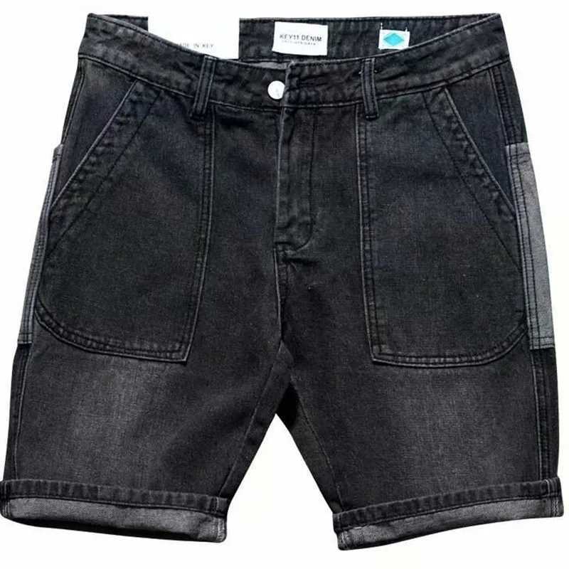 Pantaloncini da uomo Pantaloncini di jeans Estate da uomo All Match Tasche a blocchi di colore Slim Versione coreana Pantaloni dritti a cinque punte neri e grigi Trend J240124