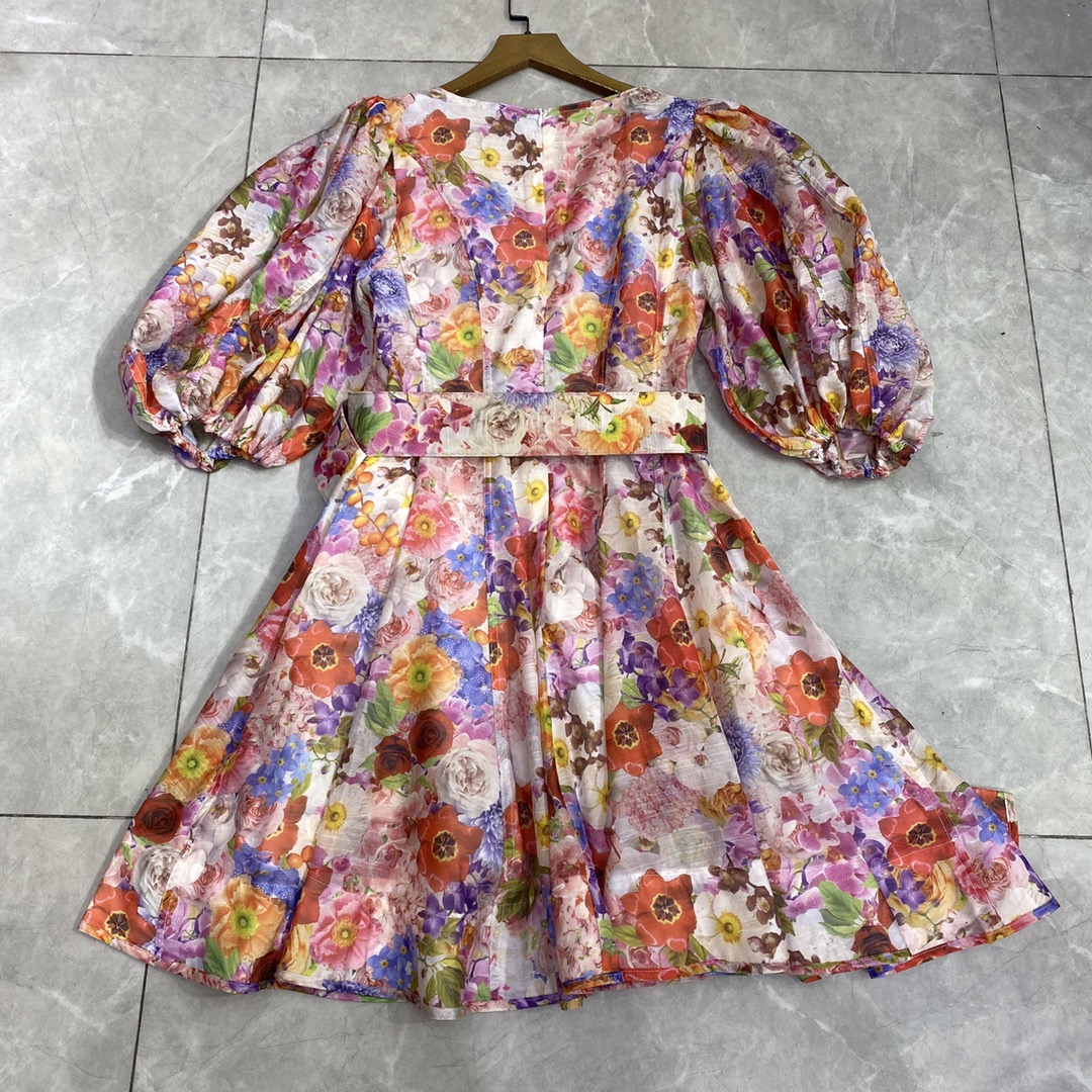 Conception pour les créateurs printemps/été mode parisienne robe patchwork imprimée rétro manches bulles robe courte