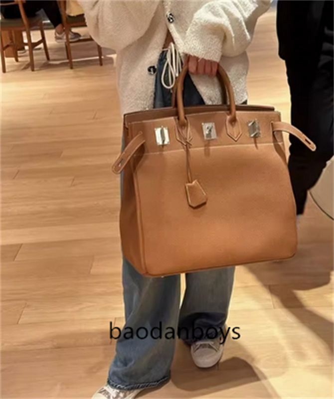 Borsa tote firmata Hac Borsa da viaggio in vera pelle da 40 cm uomo e donna con motivo litchi Borsa Hac oversize di lusso Borsa da trasporto grande in pelle di vacchetta da 40 cm