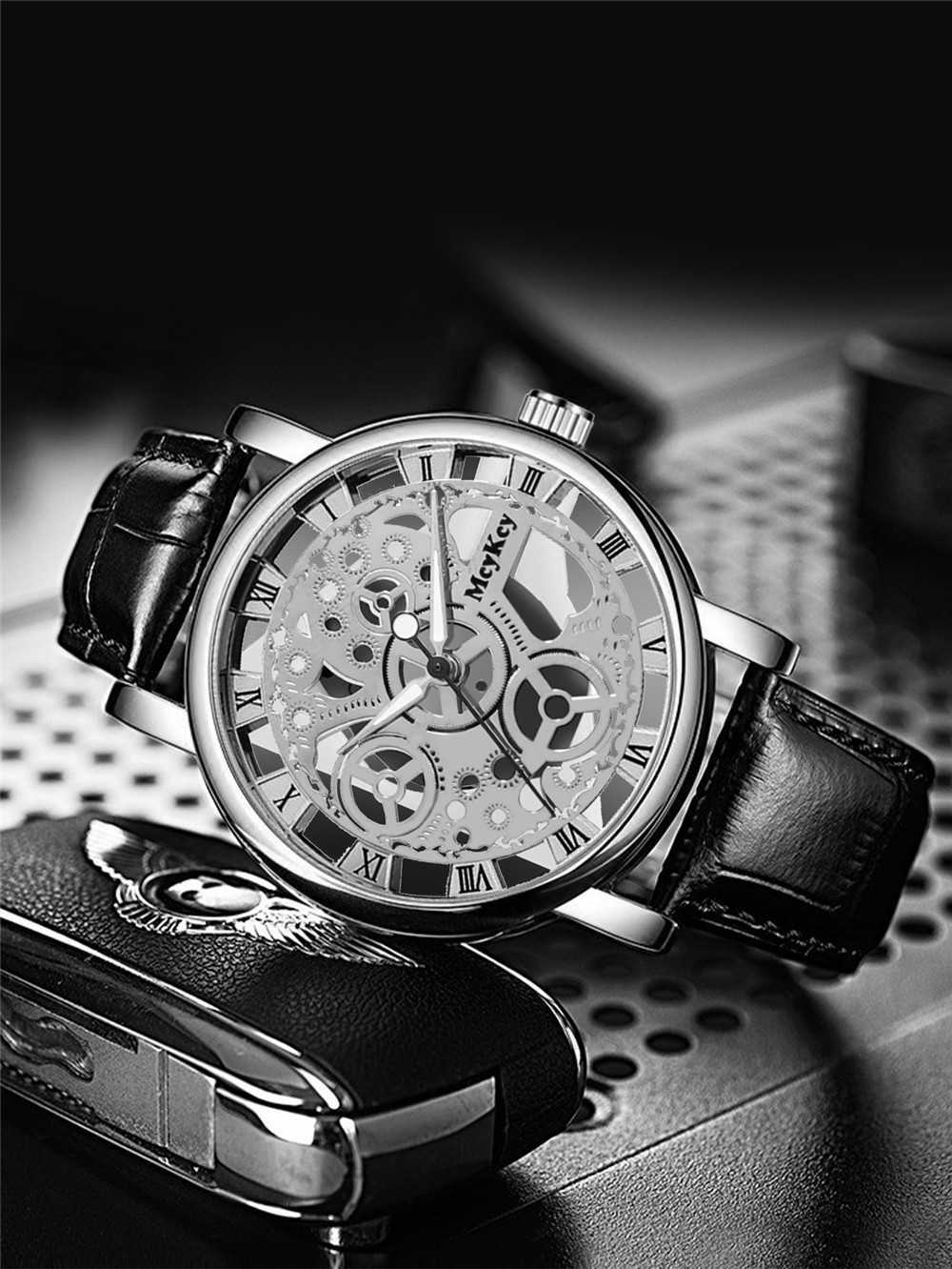 Nouvelle montre homme transparent creux imitation mécanique ceinture quartz