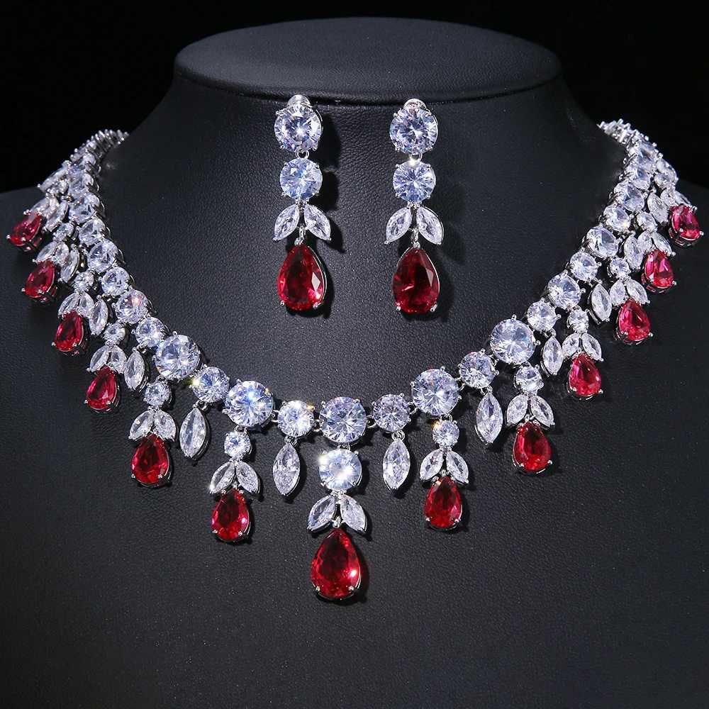 Hangertjeskettingen Emmaya Zirkonia's Bling Vierkant Druppel Donkerblauw Kubieke Zirkonia Ketting en Oorbellen Dames Feestsieraden Set voor Bruiloft Bruiden YQ240124