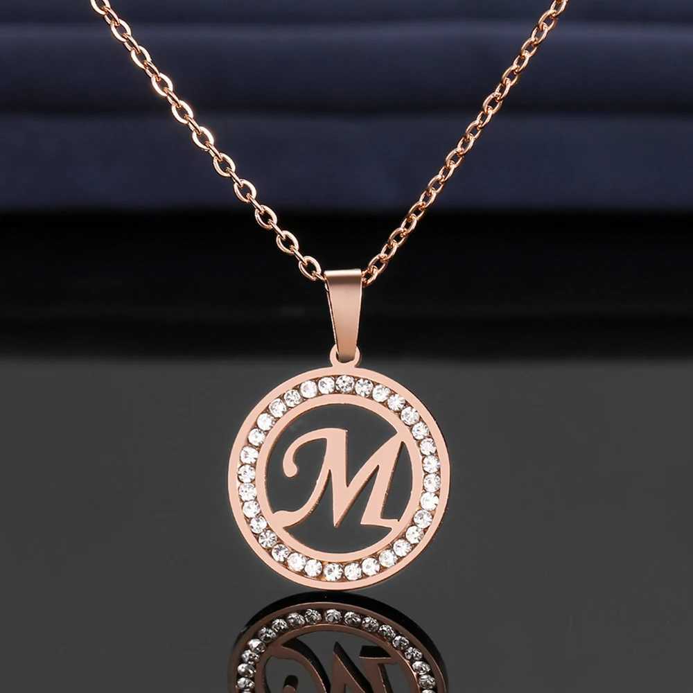 Pendant Necklaces CACANA 316L Stainless Steel 26 letters A-Z Necklace NEW Crystal Rhinestone Necklaces For Women Wedding Valentine's Day Gifts YQ240124