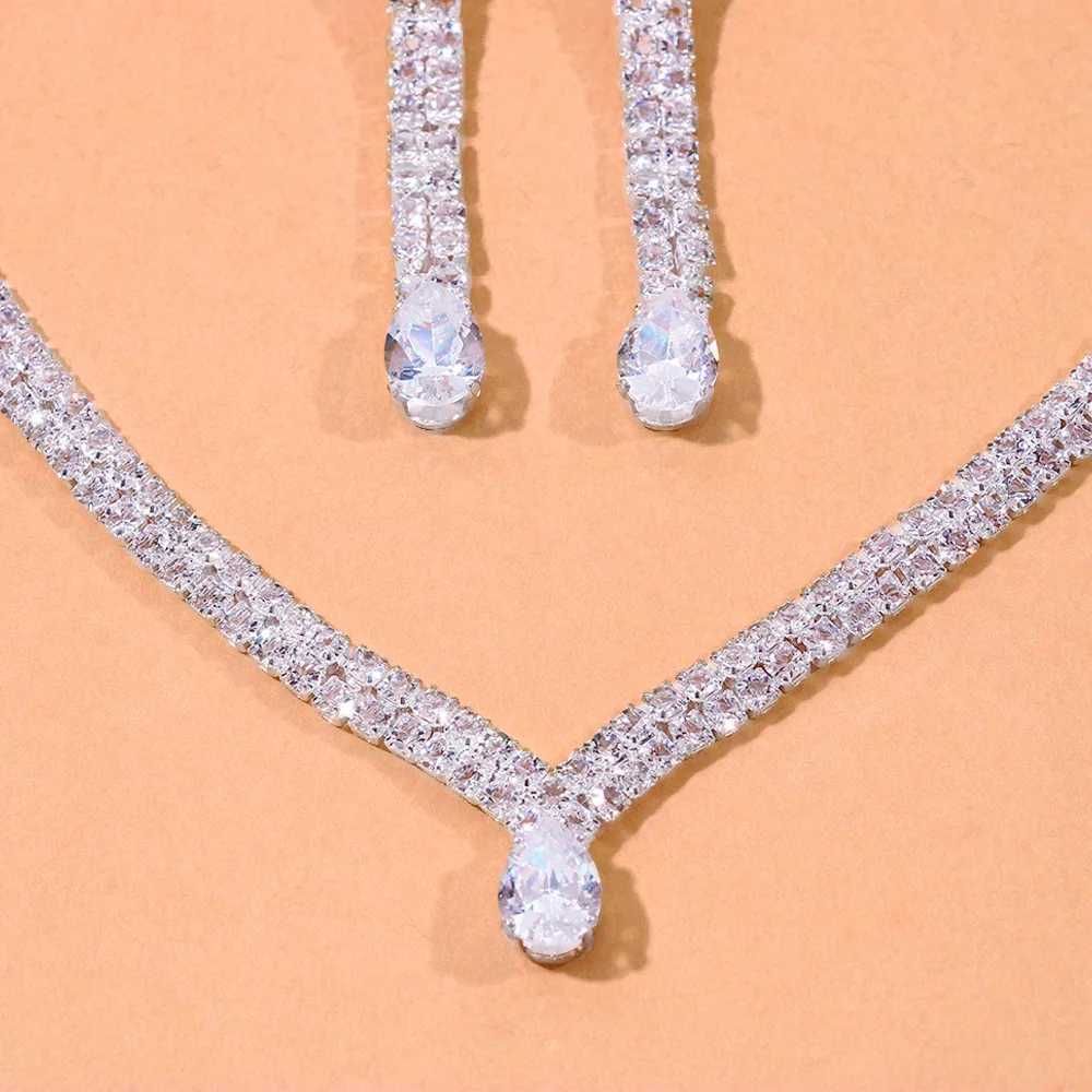 Colares de pingente Stonefans moda simples geométrica zircão colar brincos mulheres brincos de cristal para casamento noiva conjuntos de jóias acessórios yq240124