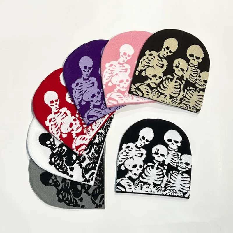 Beanie / Skull Caps New Halloween Party Engraçado Assustador Chapéu De Malha Criativo Individualidade Crânio Beanies Homens Mulheres Inverno Lã Frio Caps 240125