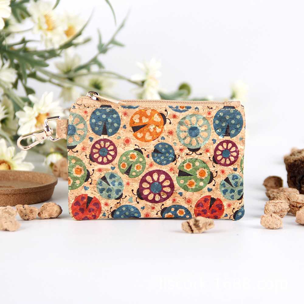 Porte-monnaie en cuir de liège pour femmes, 10 pièces, sac de rangement carré court avec impression de fleurs d'océan, mélange de couleurs