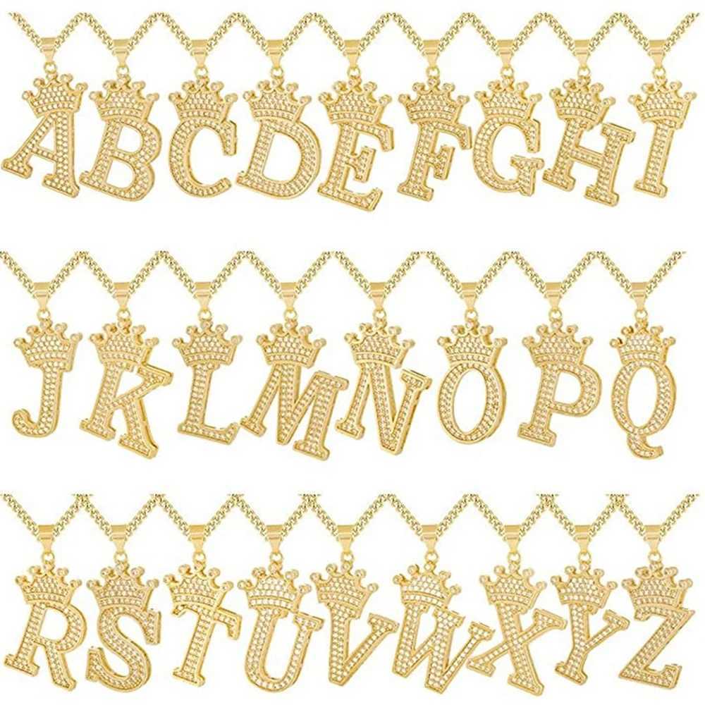 Hanger Kettingen Koreaanse Mode Charme Legering Zirkoon A-Z Kroon Alfabet Hanger Ketting voor Vrouwen Man Punk Hip-Hop Initiële Naam Sieraden Gift YQ240124