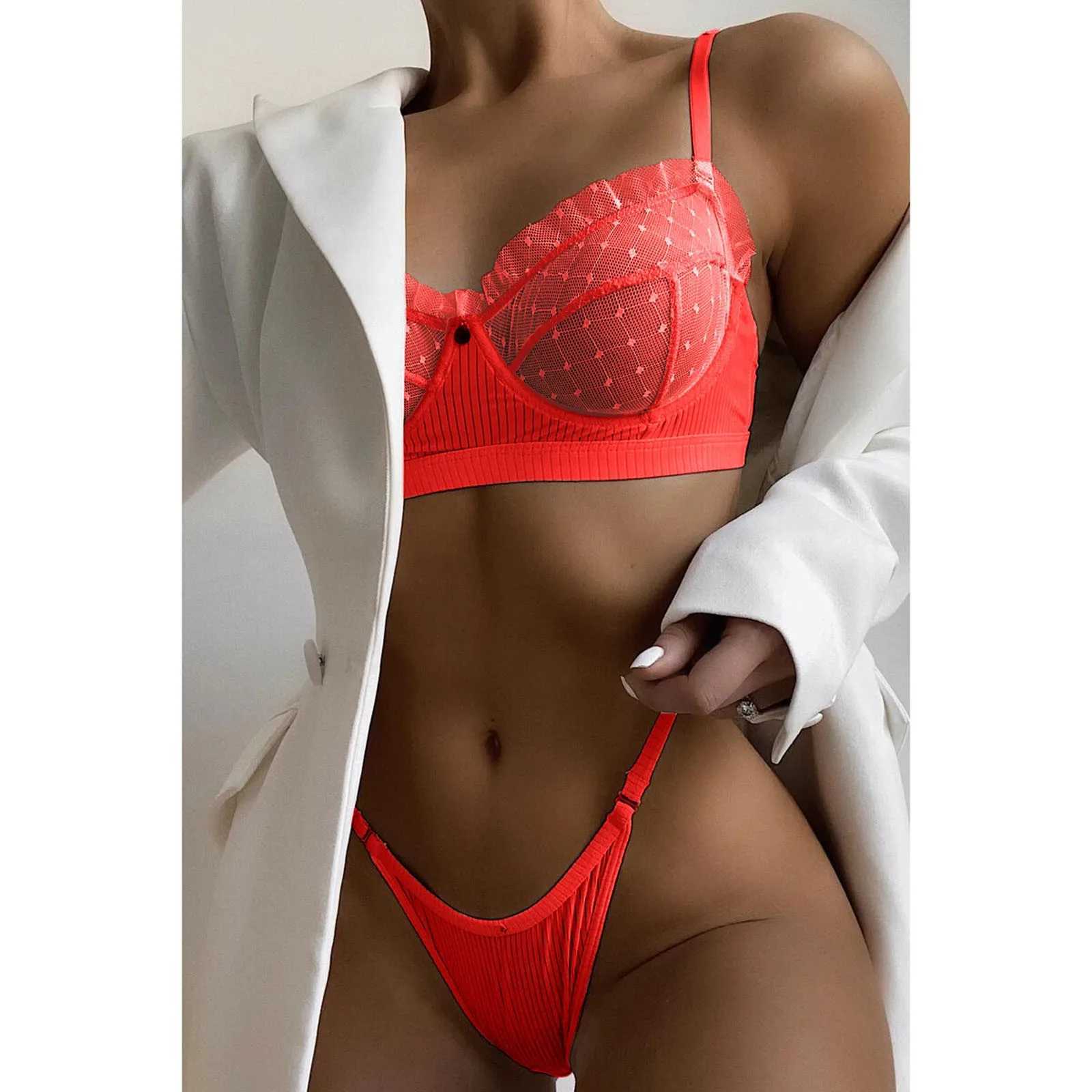 Ensemble sexy de lingerie en dentelle à volants, soutien-gorge transparent push-up pour femmes, ensembles de fête, string noir, culotte, slip, sous-vêtements féminins