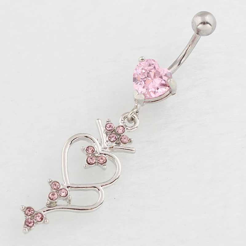 Navel Bell Button Rings Women Fashion Crystal Heart Navel Belly Button Ring Shinying Love Heart Decor Piercing Jewelry Accessories YQ240125