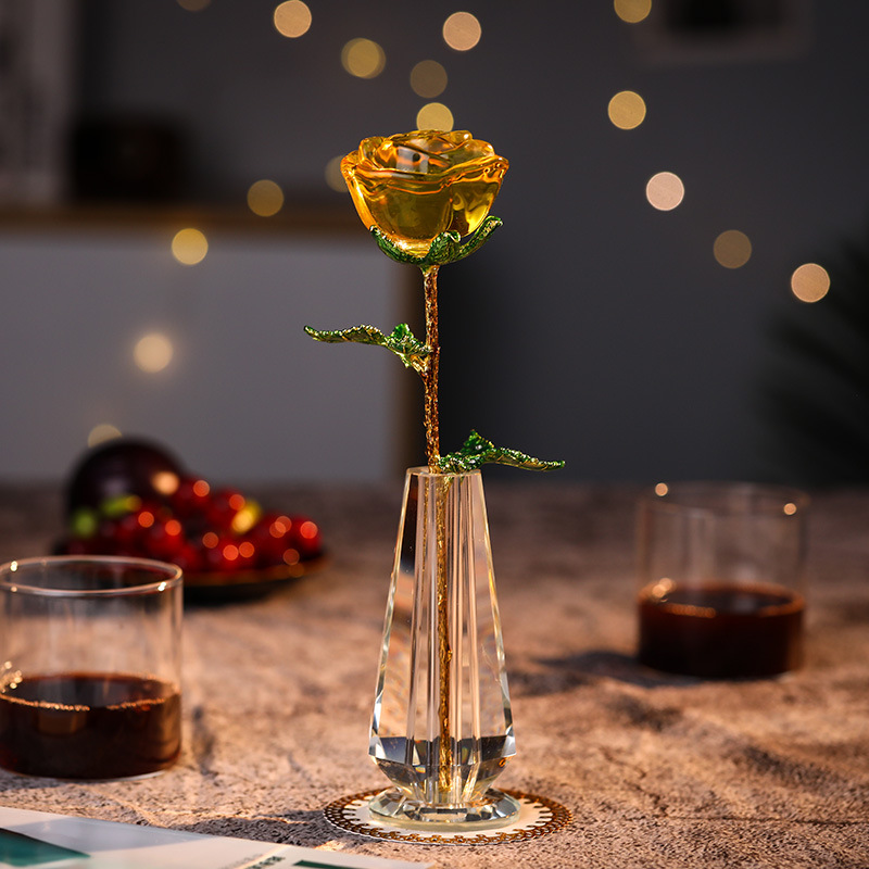 Centre de table de fête en cristal Rose dans un Vase, fournitures de fête, cadeaux d'anniversaire de mariage, cadeaux d'événements, décors de Table souvenirs