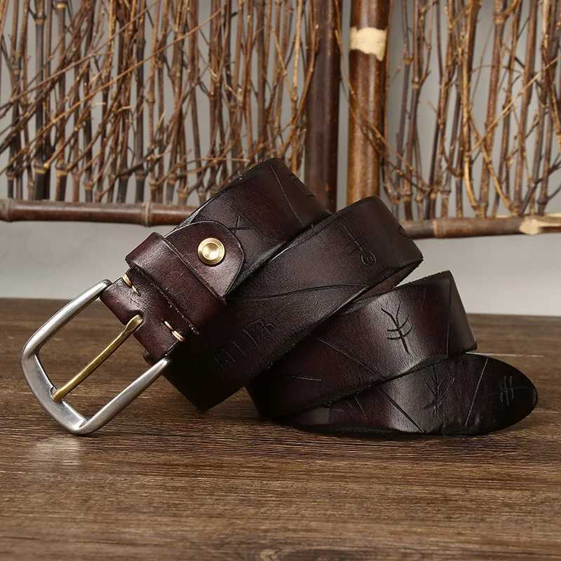 Belts 100% Pure Cowhide 3.8cm Wide Retro Fashion Stainless Steel Pin Buckle Belt Men's Genuine Leather Casual Jeans Belts Luxury Brand