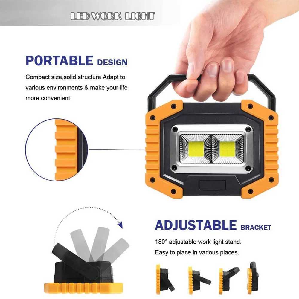 キャンプランタン100WポータブルLEDスポットライトコブスーパーブライトレッドワークライトUSB Rechargeable for Outdoor CampingランプLED懐中電灯18650 YQ240124