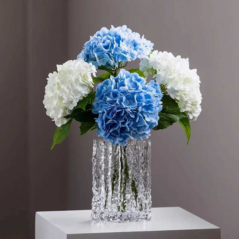 Faux Floral Verdure Hortensia Fleurs Artificielles Real Touch DIY Mariage Bouquet De Mariée Grand Bleu Décoration De La Maison Arrangement YQ240125