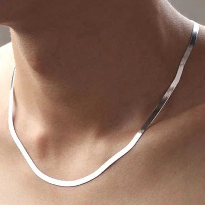 Hanger Kettingen 925 Sterling Zilver 18K Goud 4 Mm Platte Ketting Voor Vrouwen Luxe Fijne Sieraden Huwelijkscadeau choker Sleutelbeen YQ240124