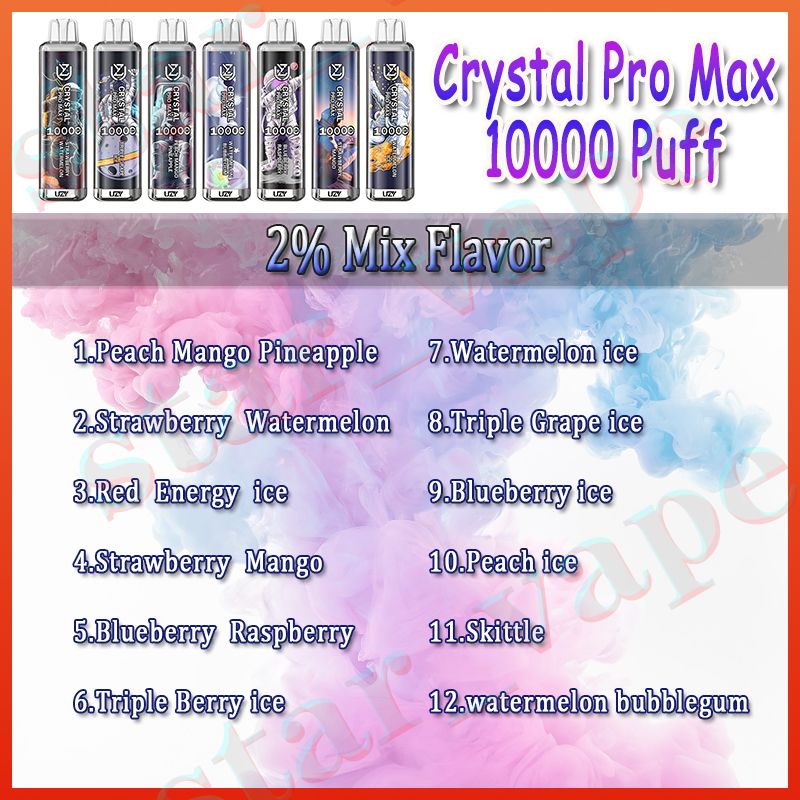 Original UZY crystal vape Pro Max 10000 Puff Disposable Vape Pen 0% 2% 3% 5% Strength 16ml Pod Puffs 10k 850mAh Rechargeable Battery E Cigarettes vs vapme crystal 7000