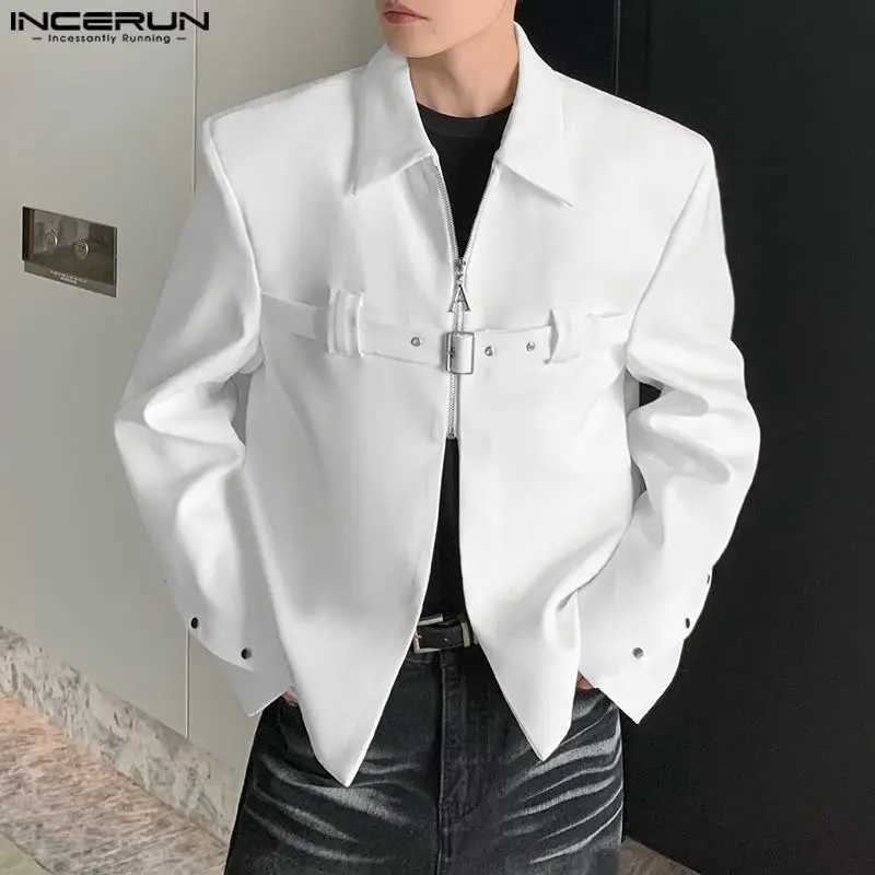 Herenjassen INCERUN Tops 2023 Koreaanse stijl heren effen goed passende metalen versiering jas mannelijke schoudervulling cropped jas jassen S-5XL J240125