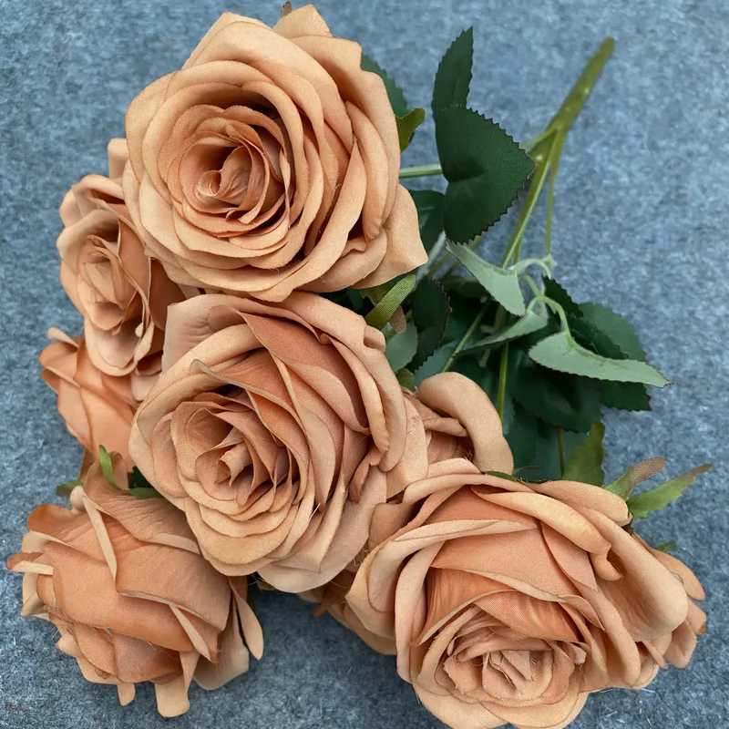 Faux Floral Greenery Artificial flowers simulation 9 head rose bouquet wedding decoration artificial flowers photography arrangement props YQ240125