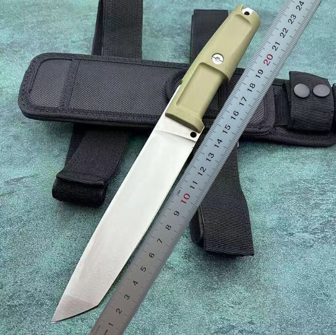 High Quality T4000S Survival Straight Knife N690 Titanium Coating Tanto Blade Full Tang Rubber Plastic Handle Fixed Blade Knives with Nylon Sheath