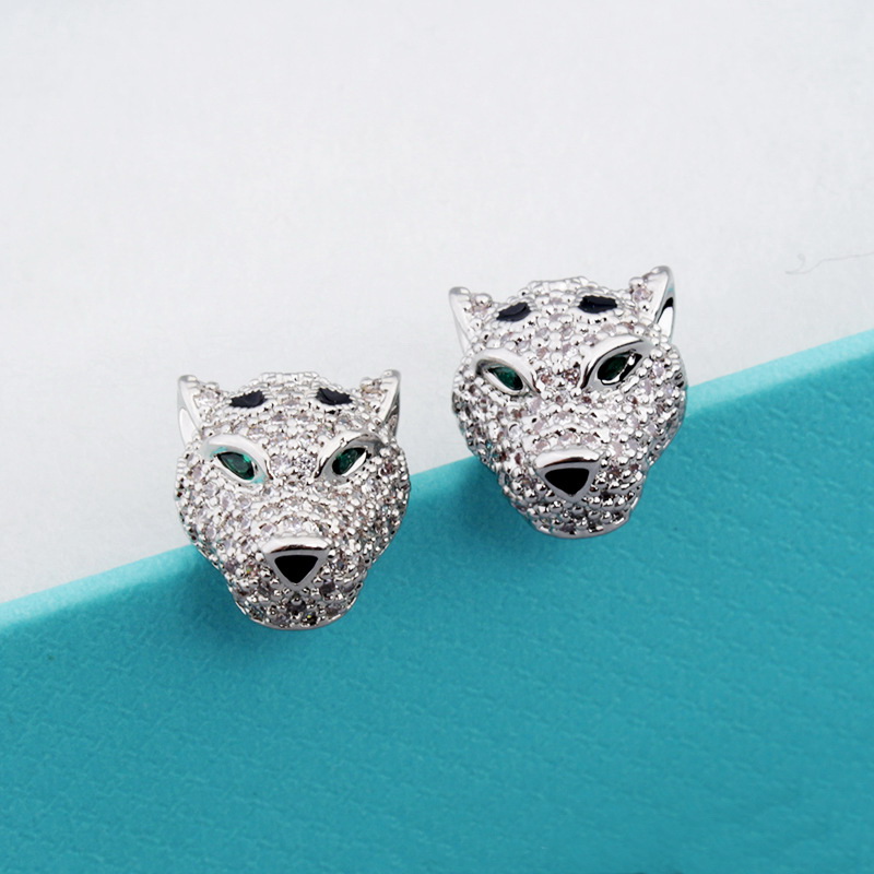 Ny designad mode lyxig cheetah leopard huvud halsband kvinnor män tjock kedja punk armband silver full diamanter örhänge designer smycken lie-60216709