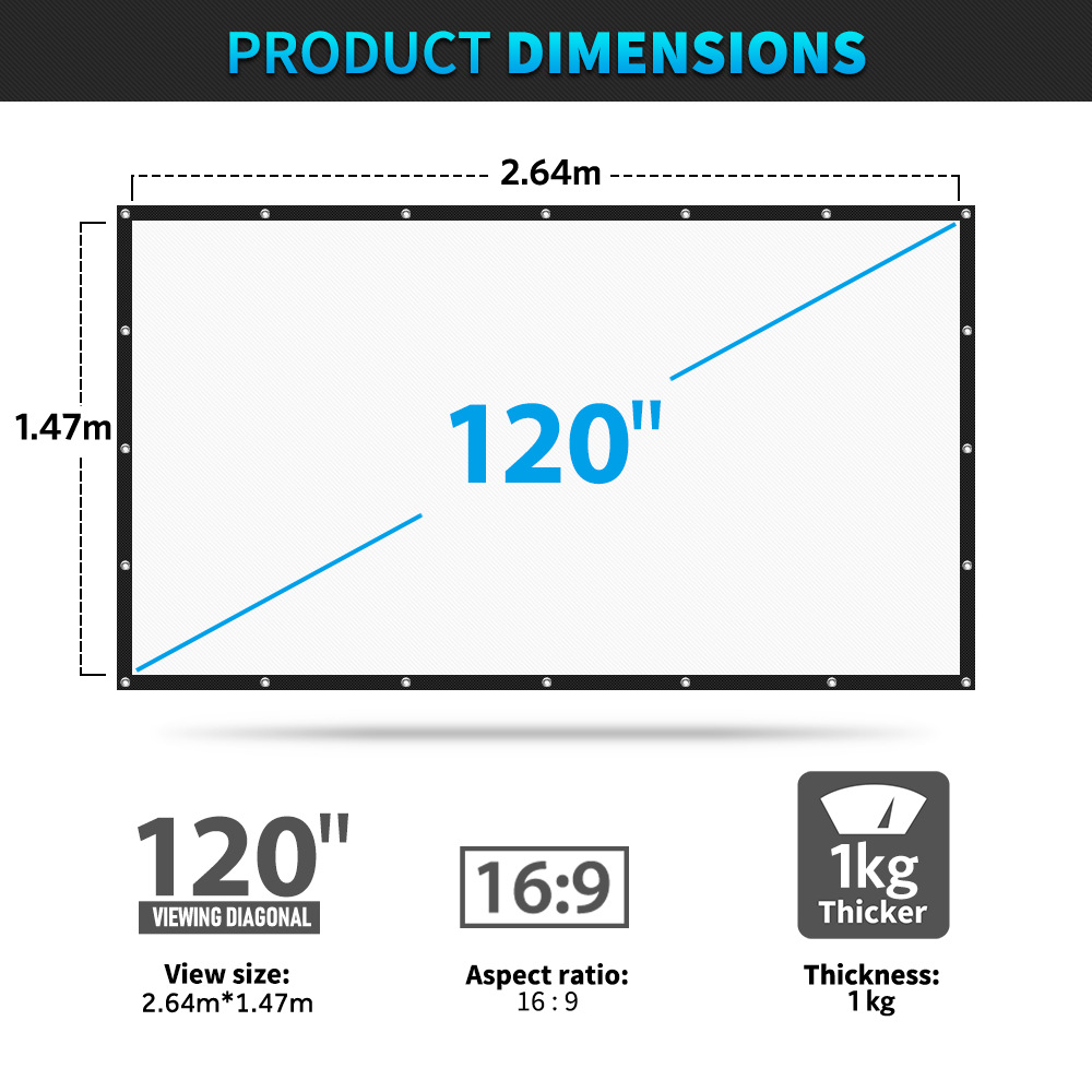 120-дюймовый большой экран HD для домашнего кинотеатра, складной портативный мягкий экран, экран для проектора, настенный подвесной экран