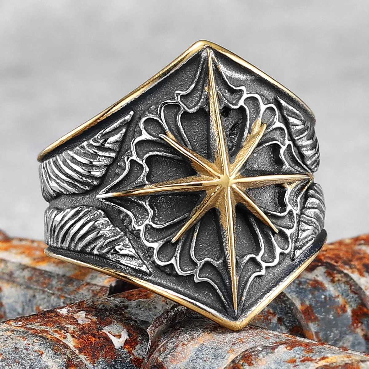 Band Rings Starry Ring 316L Stainless Steel Star Men Ring Punk Rock Rap for Biker Male Boyfriend Mariner Jewelry Creative Gift Dropshipping 240125