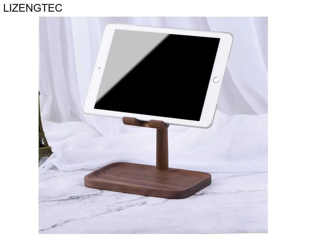 Tablet PC Stands LIZENGTEC Suporte para tablet de madeira Suporte para telefone móvel Madeira de nogueira e faia dentro de 10,1 polegadas YQ240125