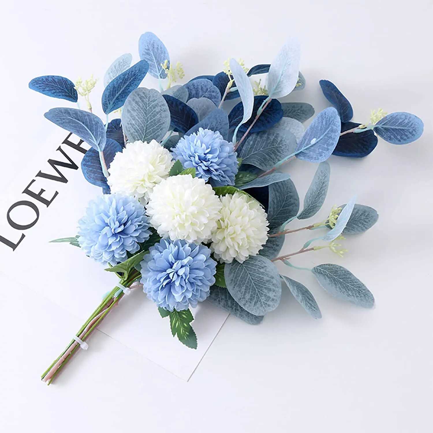 Faux Floral verdure blanc fausses fleurs bleu Bouquet hortensia chrysanthème artificiel soie pour décoration fleur YQ240125