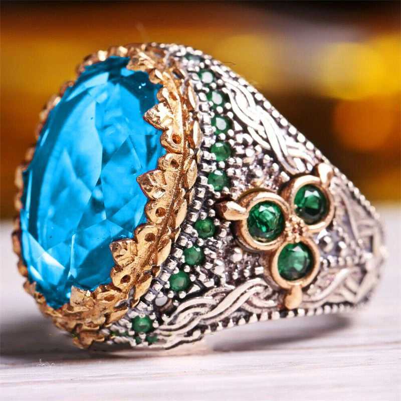 Band Rings New Gem Large Crystal Ring Luxury Men Attend The Banquet Gothic Ring Inlaid with Rhinestones Fashion Luxury High Quality Jewelry 240125