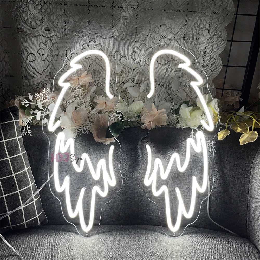 LED Neon Sign LED Angel Wings Neon Sign personnalisé une paire d'ailes LED Neon Light Sign décoration murale fête de mariage Bar personnalisé lampe au néon filles cadeau YQ240126