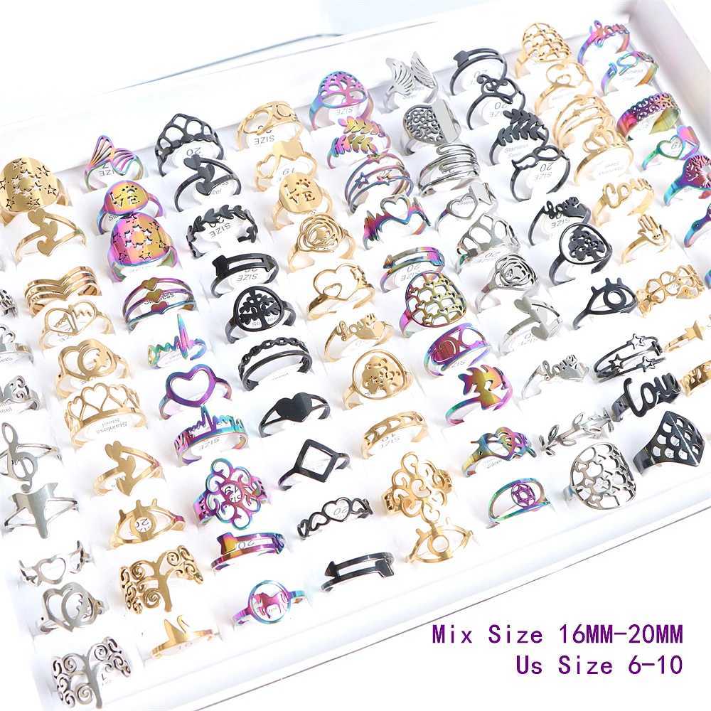 Anneaux de bande 12 piècesfemmes mode coupe creuse mélange fleur coeur Style Animal en acier inoxydable bijoux anneaux pour fête cadeau Mix taille 240125