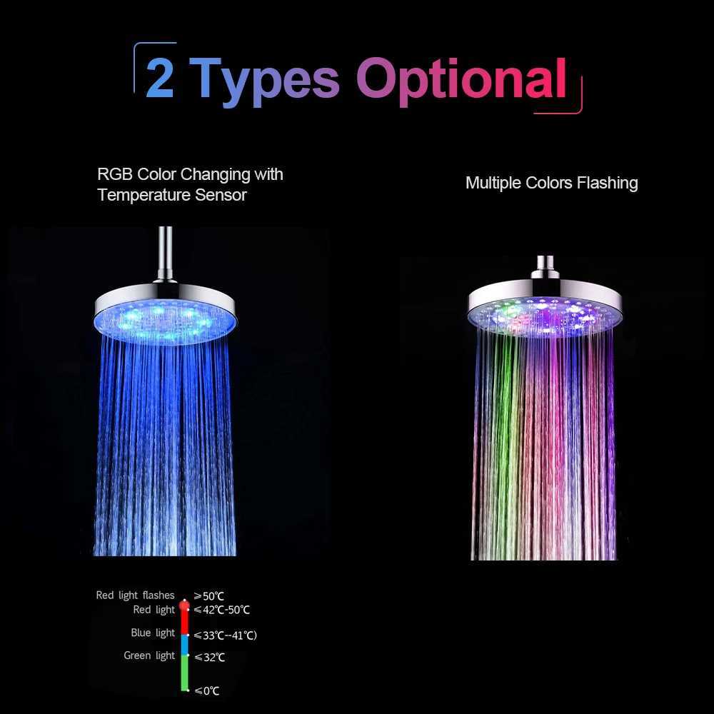 Pommeau de douche de salle de bain 8 pouces RGB LED pomme de douche ronde changement automatique économie d'eau pluie haute pression salle de bain douche de pluie YQ240126