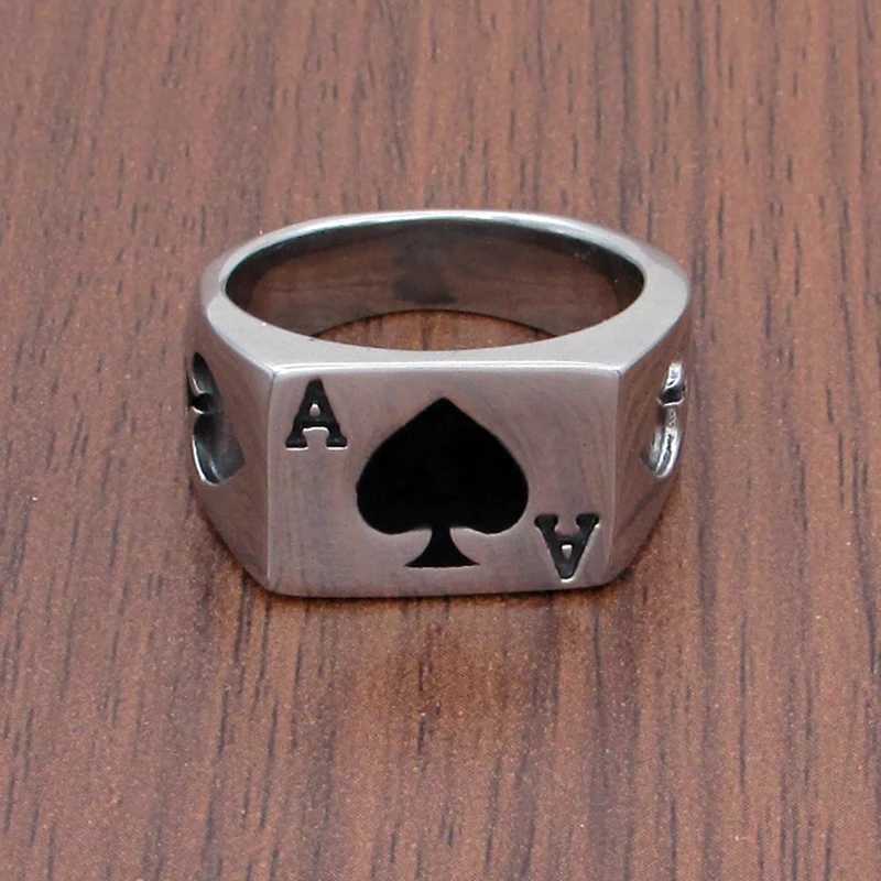 Band Rings Punk Lucky Spade A Playing Card Ring 316L Stainless Steel Man's Fashion Letter A Rings Jewelry 240125