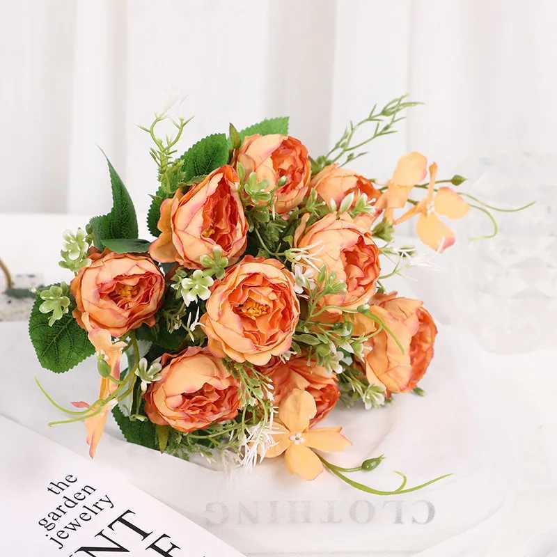 Faux Floral Greenery Usine vente directe soie pivoine rose rose 30 cm faux bouquet 5 grosses têtes 4 bourgeons fausses fleurs maison hôtel décoration de mariage YQ240125