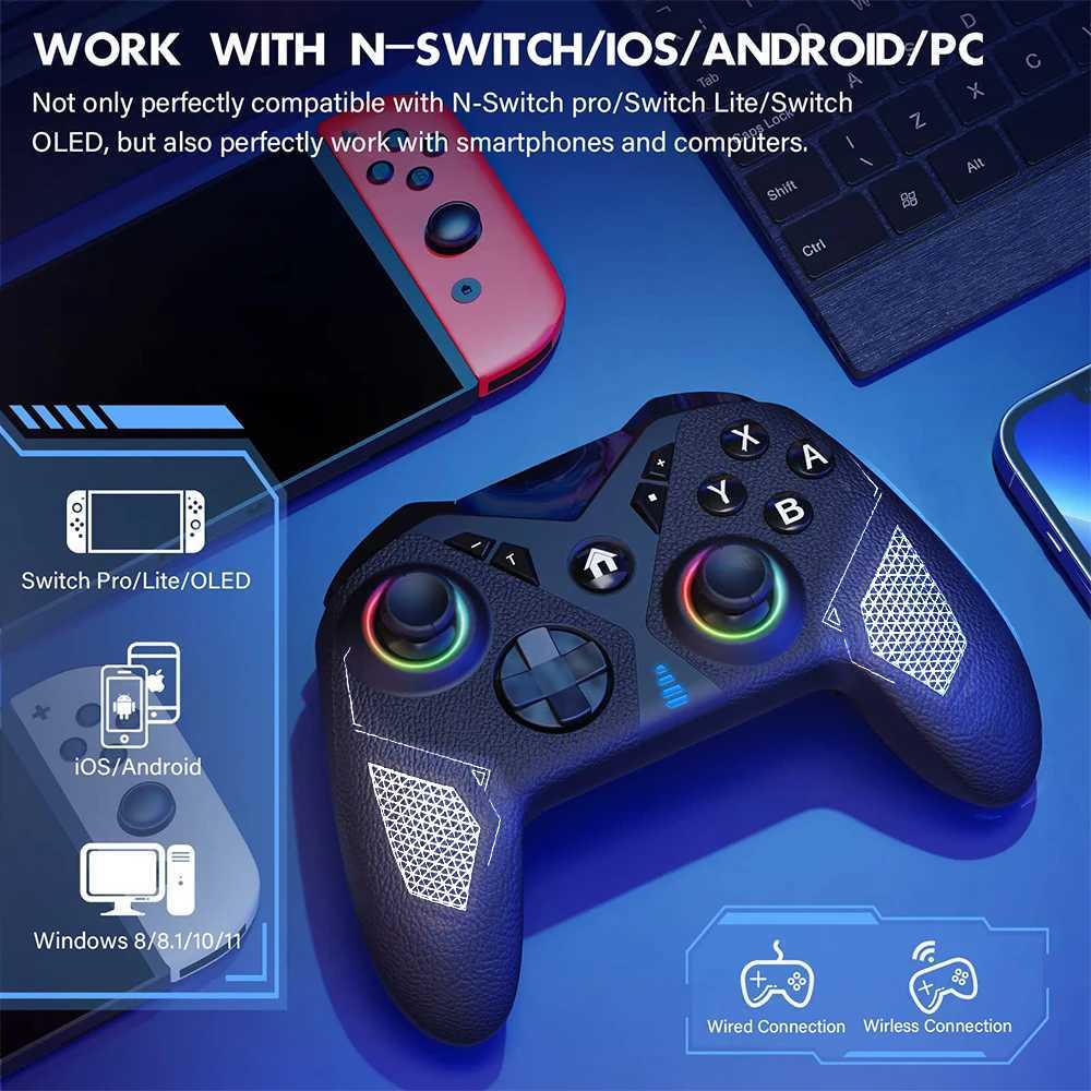 Game Controllers Joysticks Wireless Switch Pro Controller for Switch Lite/OLED Multi-Platform RGB Switch Controller for Windows PC Steam YQ240126