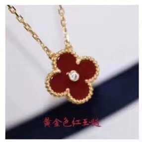 Original 1to1 Van C-A High version V Golden Fan Family Four Leaf Grass Necklace Single Flower Double sided Pendant Red Agate Thick Plated 18k Rose Gold White Shell Batch