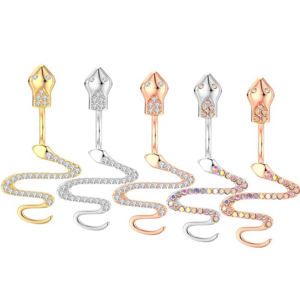 Anelli campanello ombelico Stile misto Colore oro Serie animali Anello ombelico 14G Ape Serpente Farfalla Penzolante Piercing all'ombelico Nombril Anello pancia Gioielli YQ240125