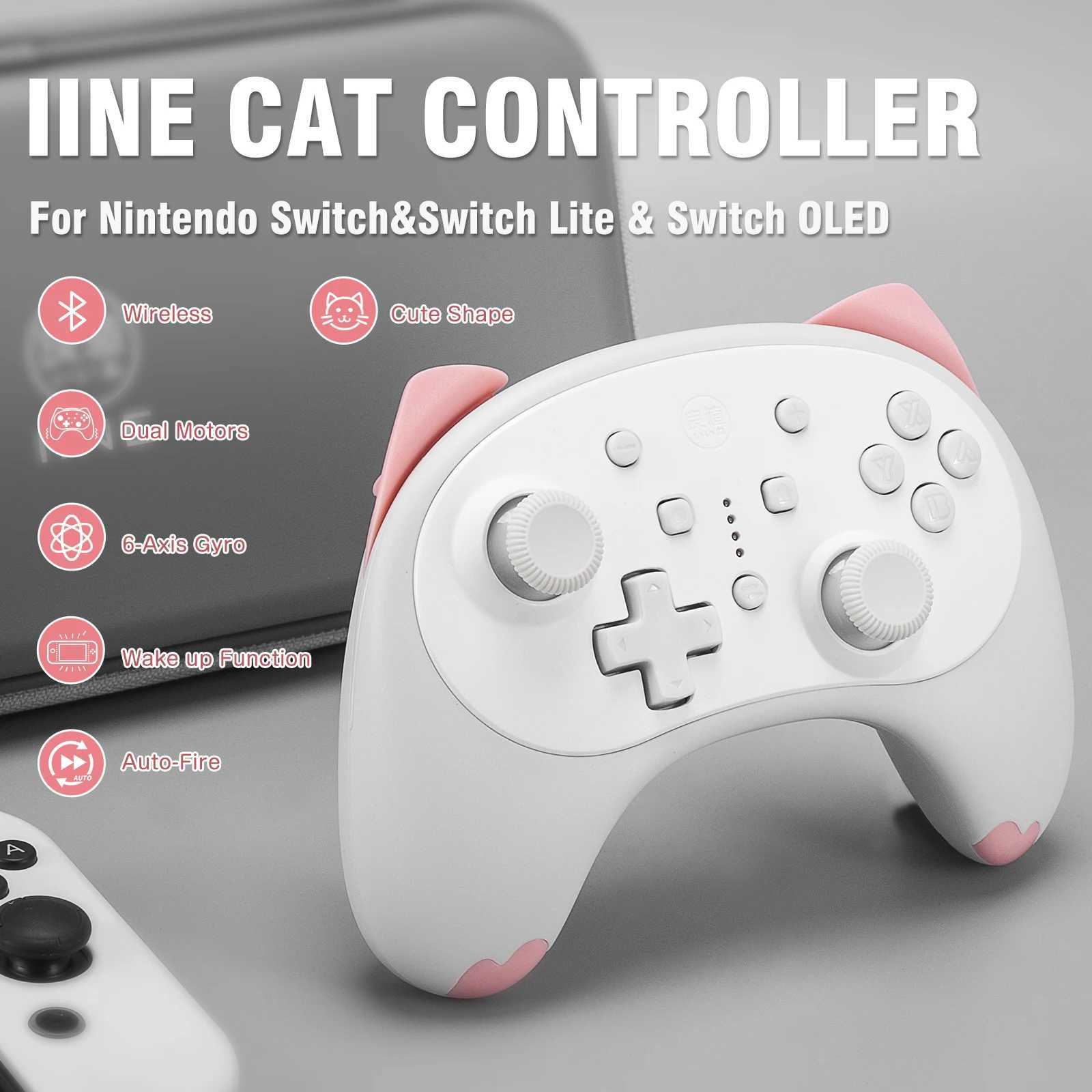 Game Controllers Joysticks IINE Cartoon White Cat Wireless Controller Small Size Auto Fire Compatible Switch/Lite/OLED YQ240126