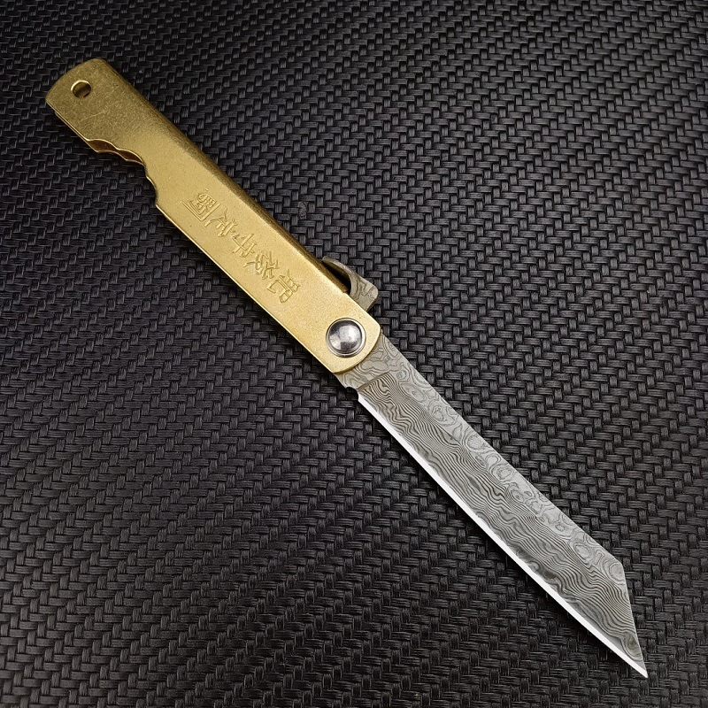 Utomhus camping folding blad liten kniv rostfritt stål damascus ficka knivar multifunktion skärpa skärning knivar koppar legering handtag