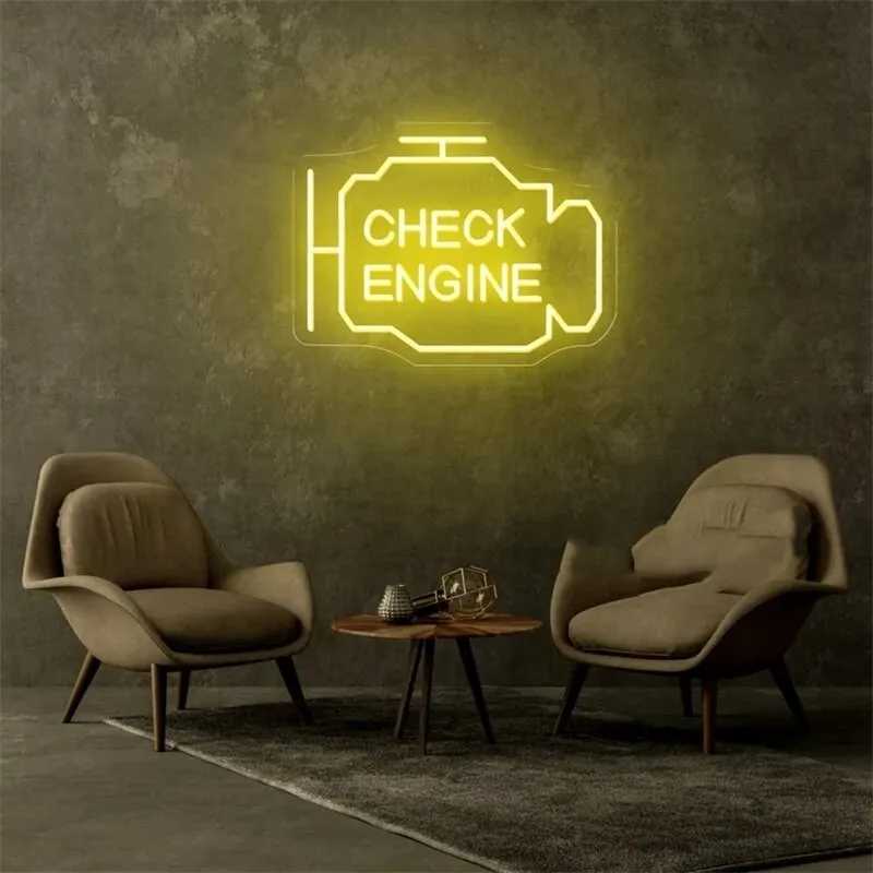 LED Neon Sign Car Check Engine Neon Sign LED Light Auto Room Garage Repair Shop Home USB Switch Bar Atmosphere Art Wall Decor Gift Lamp YQ240126