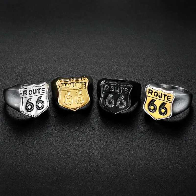 Bandringen Gratis Verzending 316L Roestvrij Staal Zilver Kleur Zwart Gouden Vergulde Biker Route 66 Ring Heren Motorcycle Club jubileumringen 240125