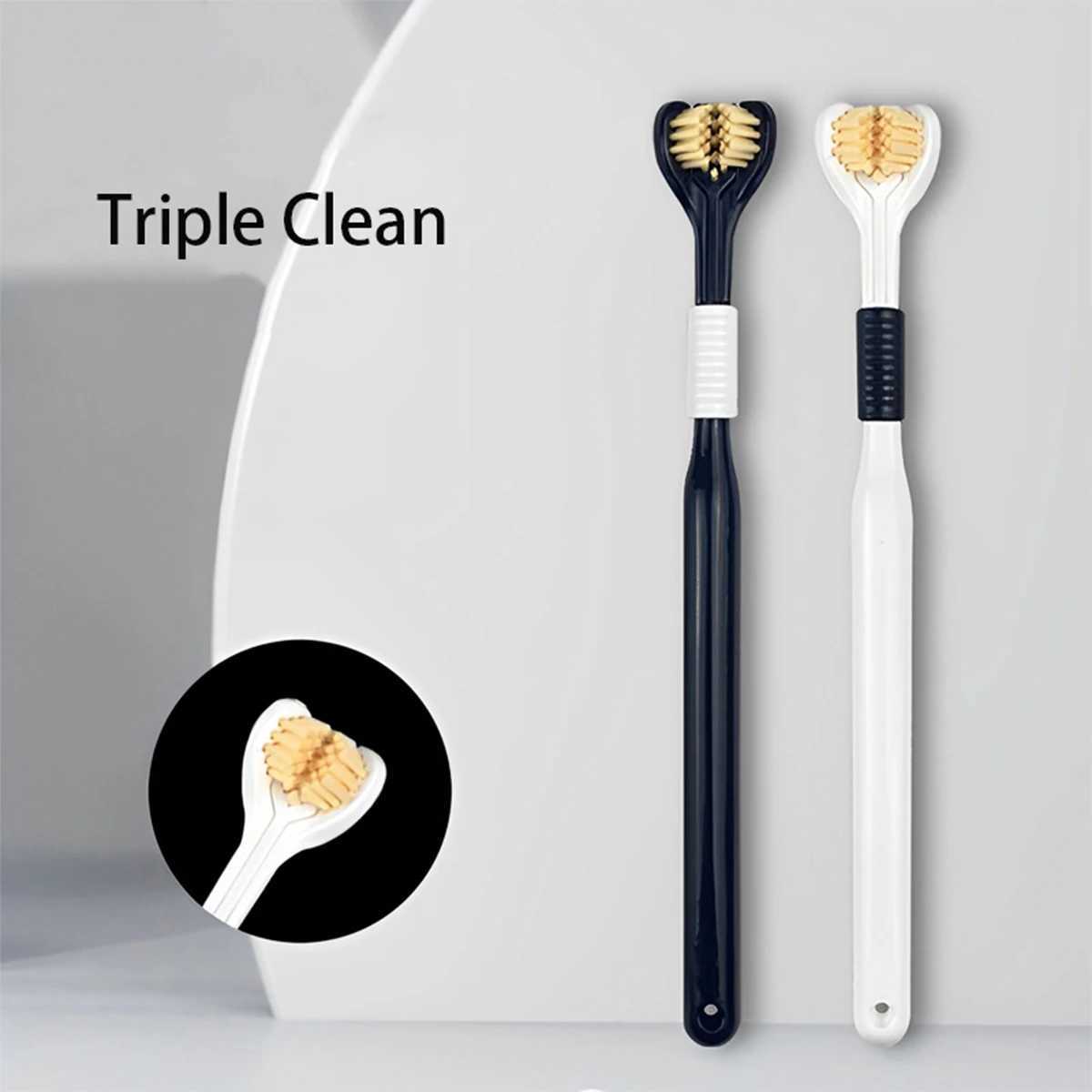 Toothbrush Triple Sided Toothbrush Soft Bristles Tongue Scraping Three Heads U-Shaped Three Sides at Once Triple Cleaning Portable For Home