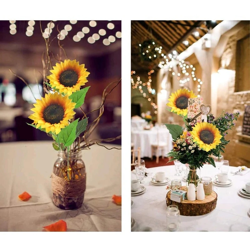 Fleurs de tournesol artificielles à longue tige de 60cm, fausses grandes fleurs de tournesol en soie, décoration pour l'extérieur et l'intérieur de la maison, fête d'anniversaire, de mariage