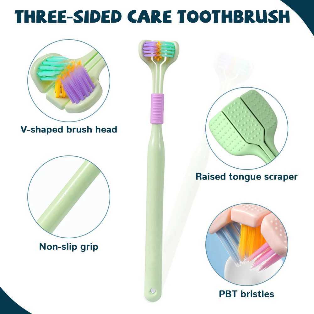 Cepillo de dientes Estéreo 3D Cepillo de dientes de tres lados PBT Pelo suave ultra fino Cepillos de dientes para adultos Raspador de lengua Limpieza 360 Cuidado bucal Cepillo de dientes